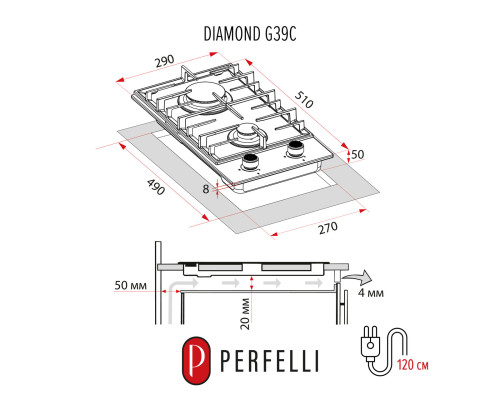Газовая поверхность на стекле PERFELLI DIAMOND G39C NERO ( УТ000004623 )